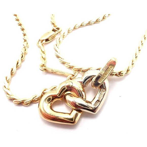Authentic! Cartier 18k Yellow White Gold Double Heart Pendant Chain Necklace - Picture 9 of 11